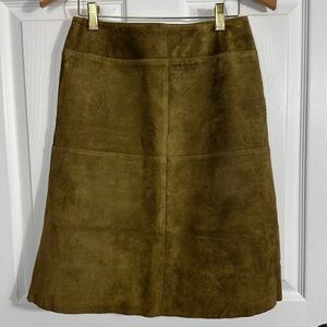 Vintage Peyton Place size 9 suede skirt, polyester lining, green/brown, fall